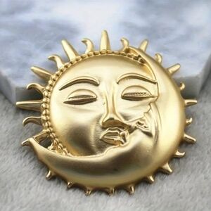 Gold Sun and Moon Brooch